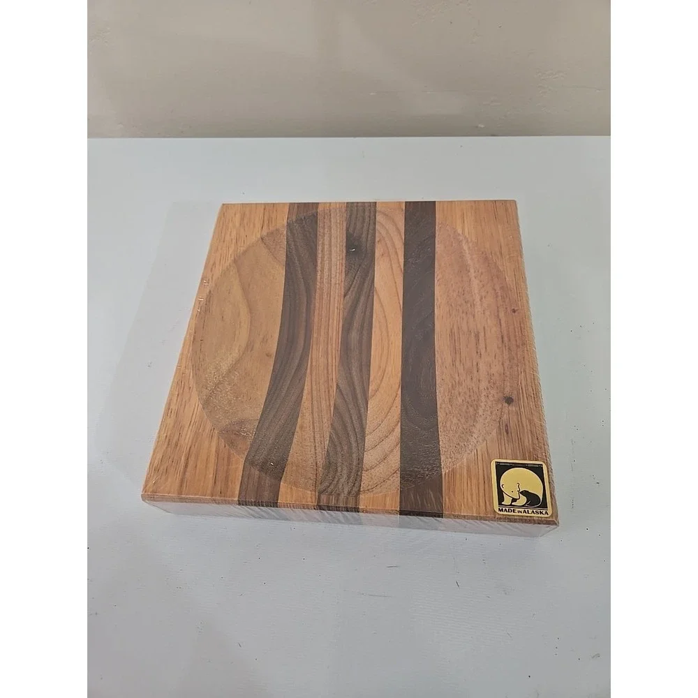 Alaska Ulu Bowl Block 8x8 Herb Prep Chopping Board Maple Walnut Wood USA NEW
